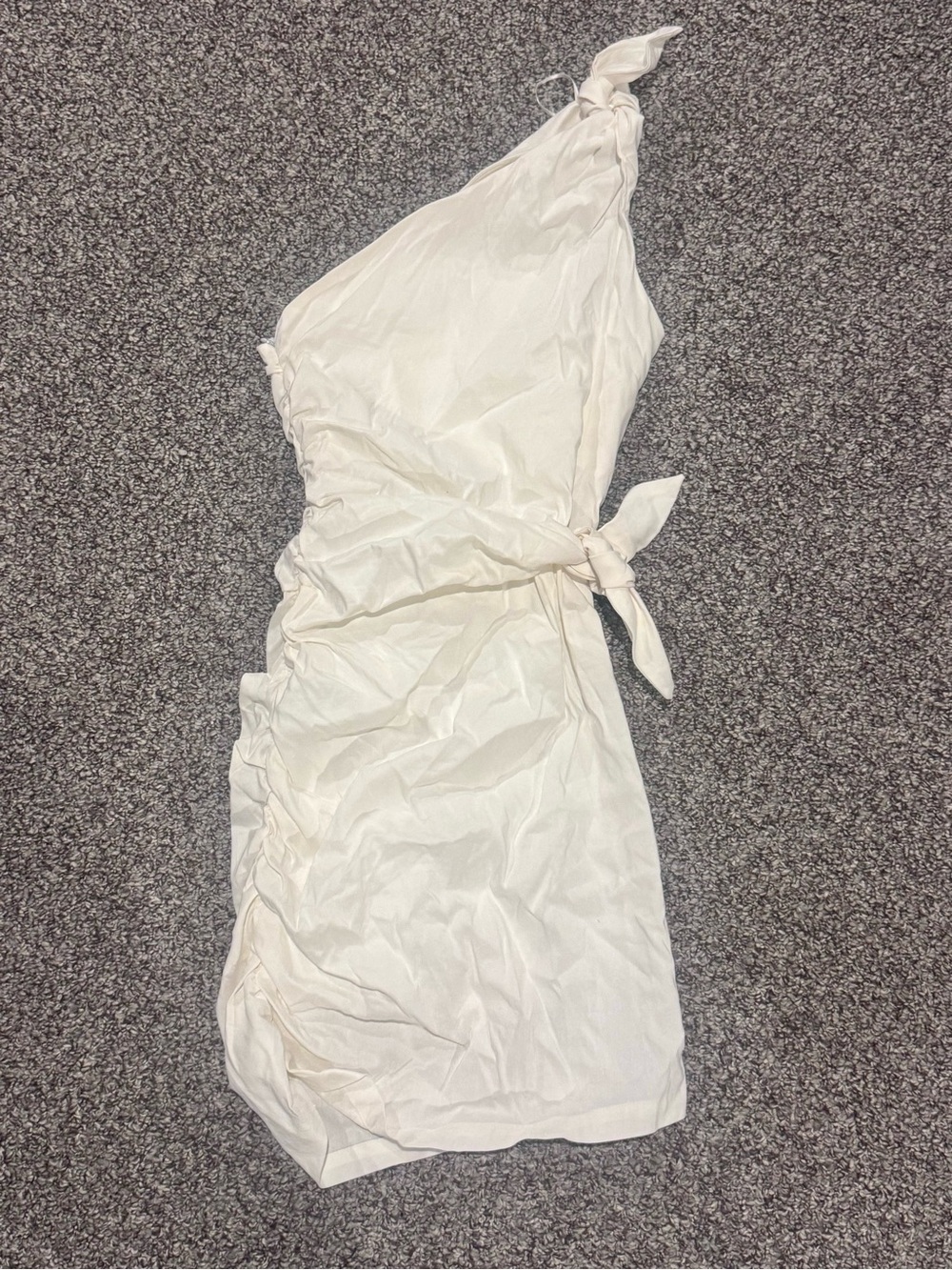 NWT Zara One-Shoulder Ivory Mini Dress with Side Tie - Picture 2 of 7